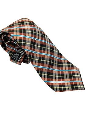 Ben Sherman Red Black Plaid 100% Silk Mod Skinny Neck Tie